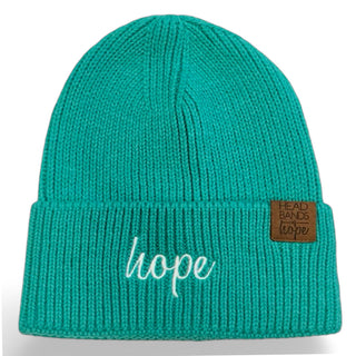 Embroidered Beanie - Teal + White Hope {{variant_option_1}} {{variant_option_2}}