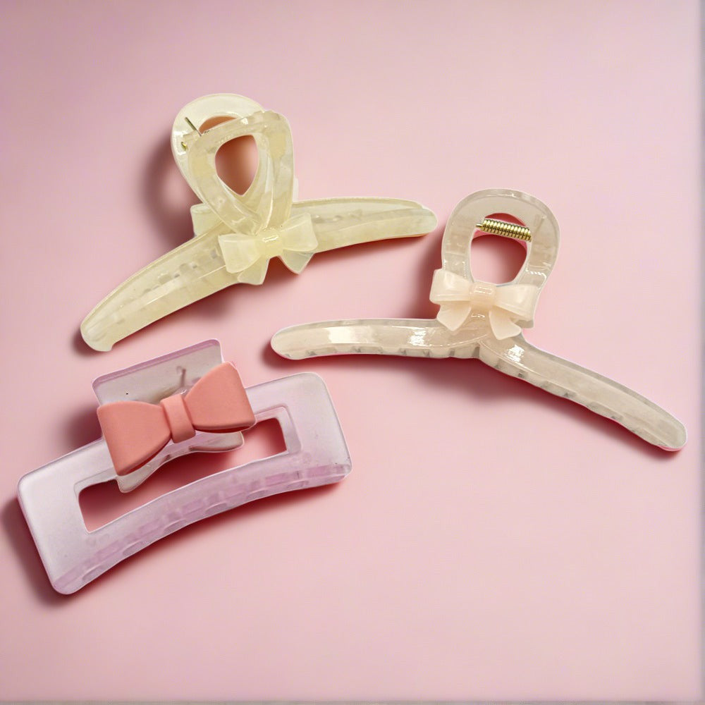 Medium Rectangle Clip - Frosted Pink Bow - Clip - Headbands of Hope - Headbands of Hope