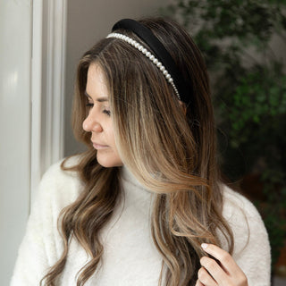 Classic Double Headband Set - Black and Pearl {{variant_option_1}} {{variant_option_2}}