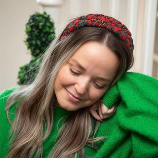 Blushing Braid Headband - Red + Green Plaid {{variant_option_1}} {{variant_option_2}}