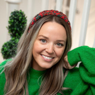 Blushing Braid Headband - Red + Green Plaid {{variant_option_1}} {{variant_option_2}}