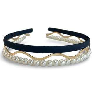 Headband Set - Blue + Pearl + Gold {{variant_option_1}} {{variant_option_2}}