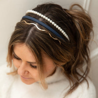 Headband Set - Blue + Pearl + Gold {{variant_option_1}} {{variant_option_2}}