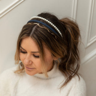 Headband Set - Blue + Pearl + Gold {{variant_option_1}} {{variant_option_2}}