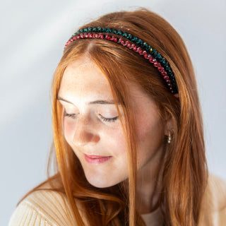 Thin Beaded Headband Set - Red + Green {{variant_option_1}} {{variant_option_2}}