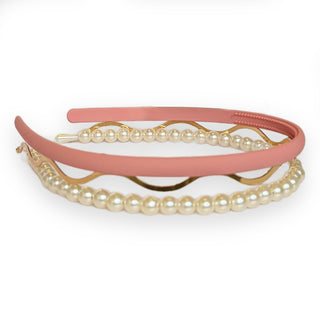 Headband Set - Pink + Pearl + Gold {{variant_option_1}} {{variant_option_2}}