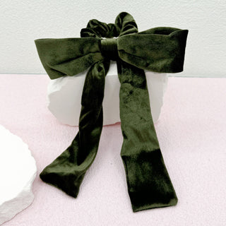 Velvet Bow Hair Tie Olive 