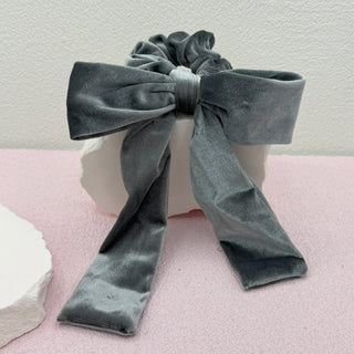 Velvet Bow Hair Tie Silver 