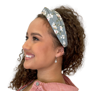 Grey Floral Adjustable Twist Turban