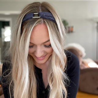 Gold Accent Twist Turban - Black Marble