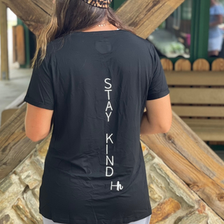 Stay Kind V Neck Tee in Black