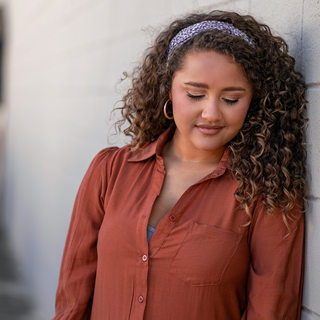 Jaguar Knotted in Tan + Periwinkle - Knotted Headband - Headbands of Hope - Headbands of Hope