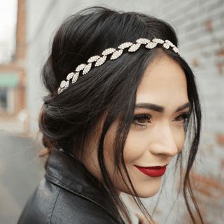 Black Rhinestone Leaf Headband